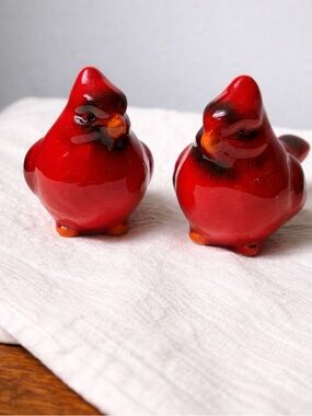 Vintage Red Ceramic Cardinal Salt and Pepper Shakers - Pair